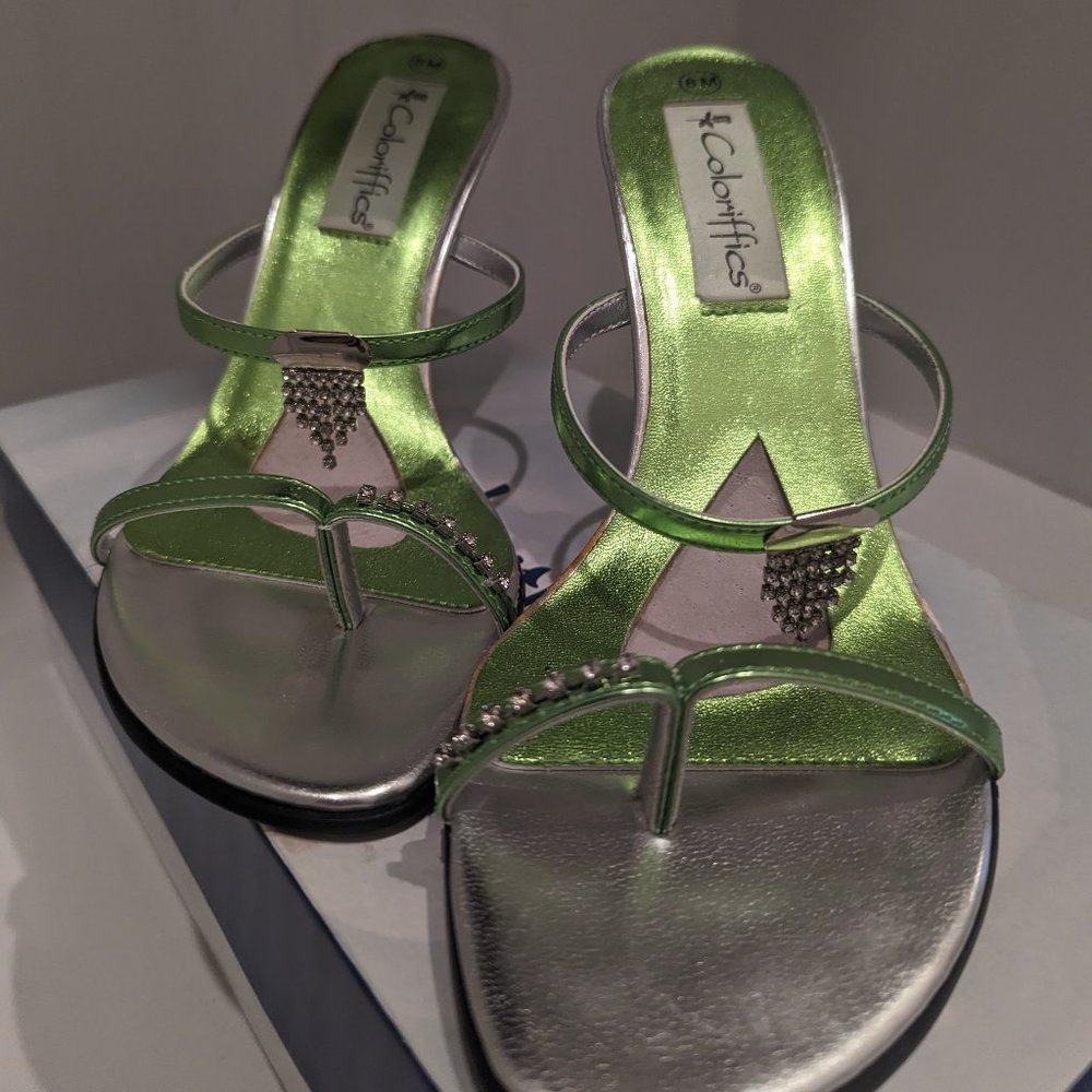 Coloriffics Kiara Metallic Green w/Rhinestone #5649- Size 8